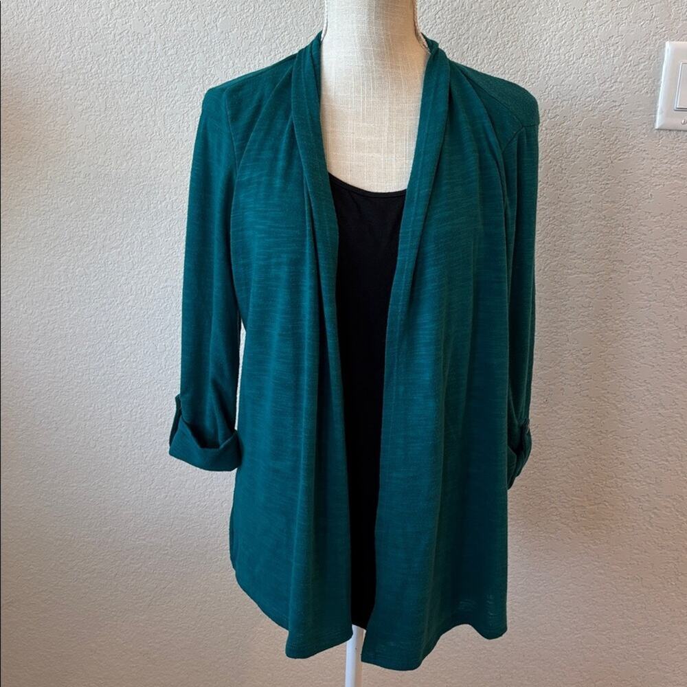 JM Collection Teal Green Knit Cardigan Attached Layered Black Tank Workwear - S